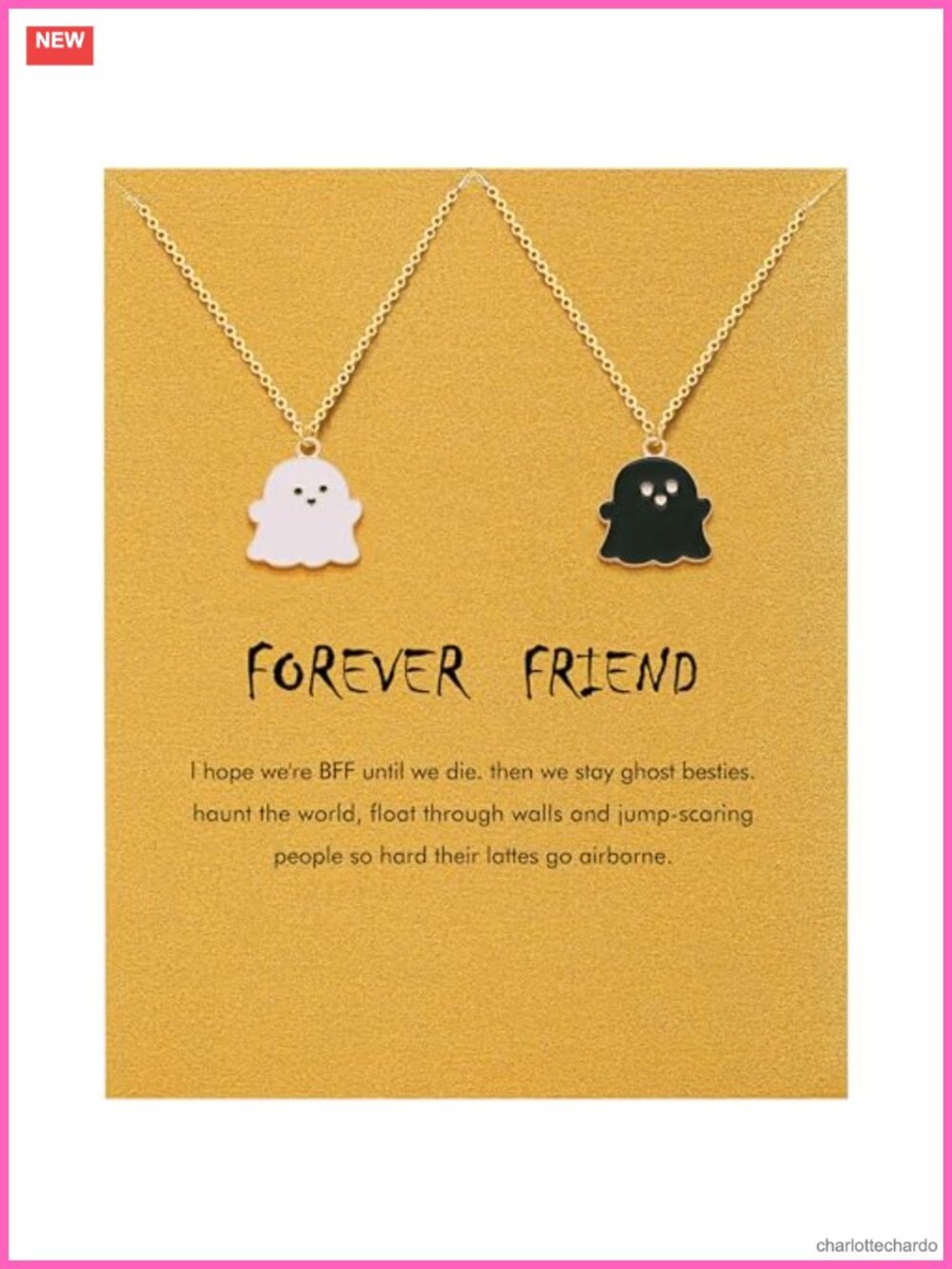 Golden Ghost Pendant Necklace Best Friend Gift Stainless Steel